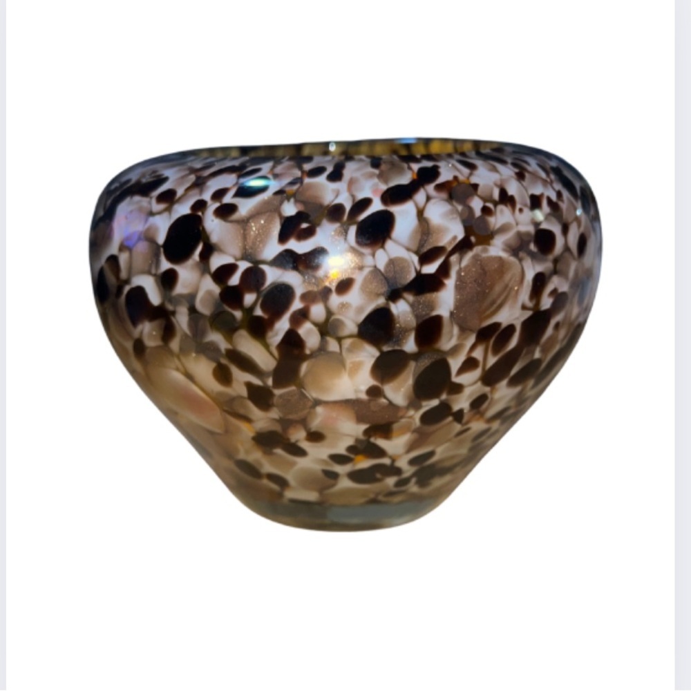 Vintage Murano Style Hand Blown Leopard Tortoiseshell Art Glass Vase Bowl